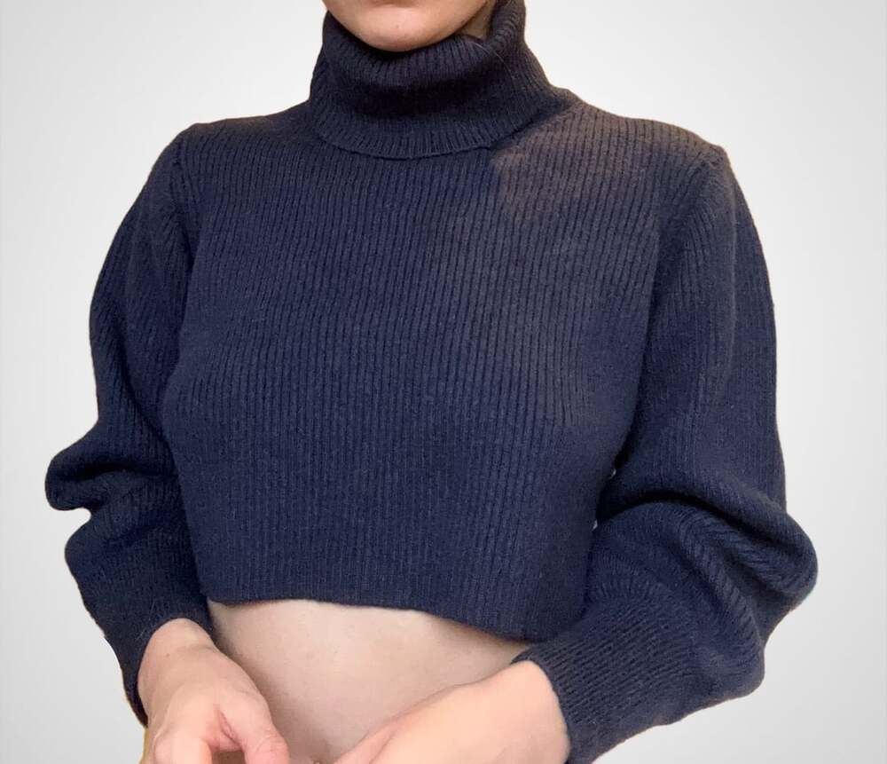 Wilfred Rebecca Sweater Size XS Dark Blue Merino Cropped Turtleneck